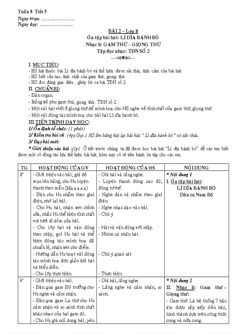 Nhạc lớp 8 tiết 5