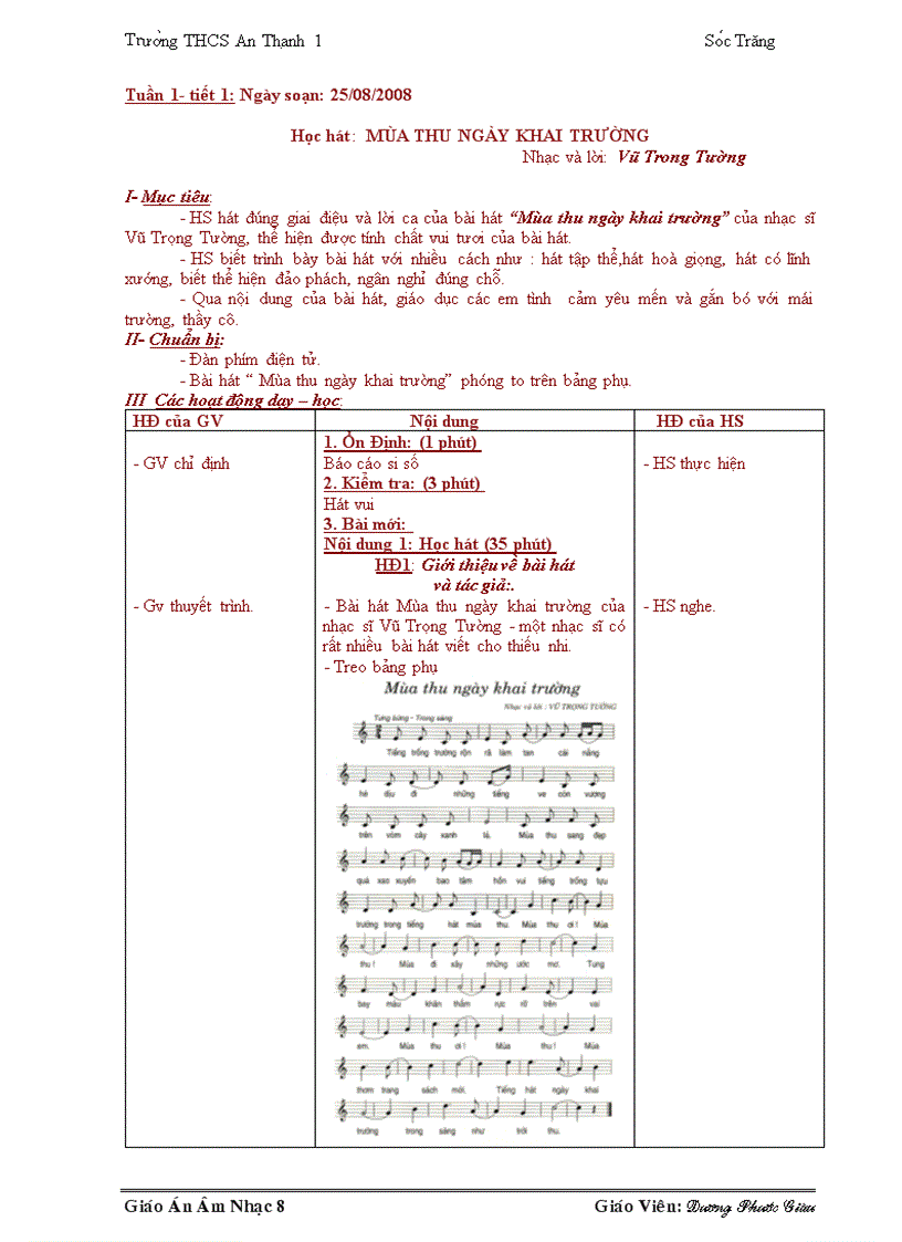 Giáo án âm nhạc 8 Mới nhất đây