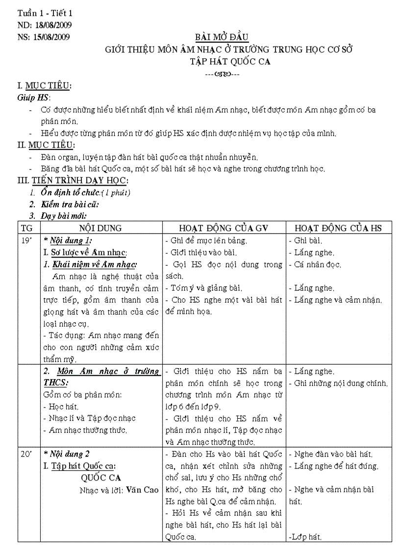 Âm nhạc lớp 6 Tiết 1