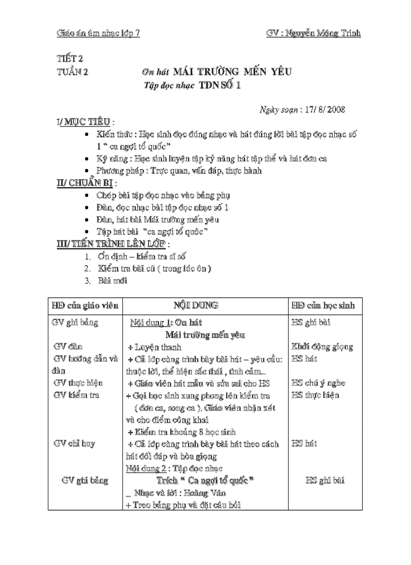 TIẾT 2 ôn tập bài hát TĐN số 1