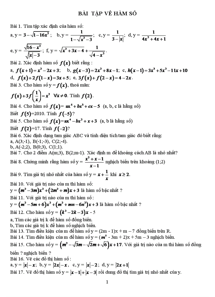 Bài tập rất hay vê HÀM SỐ bậc nhất