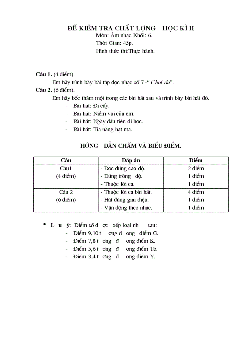 Đề thi học Kỳ II khối 6 năm 2011 chuẩn