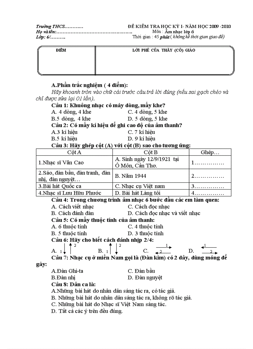 KT HKI Âm nhạc 6