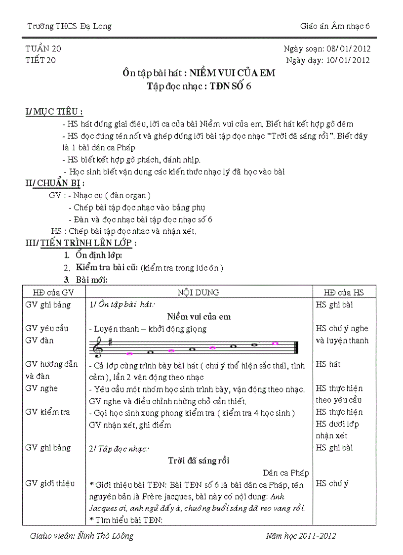 Âm nhạc 6 tiết 20