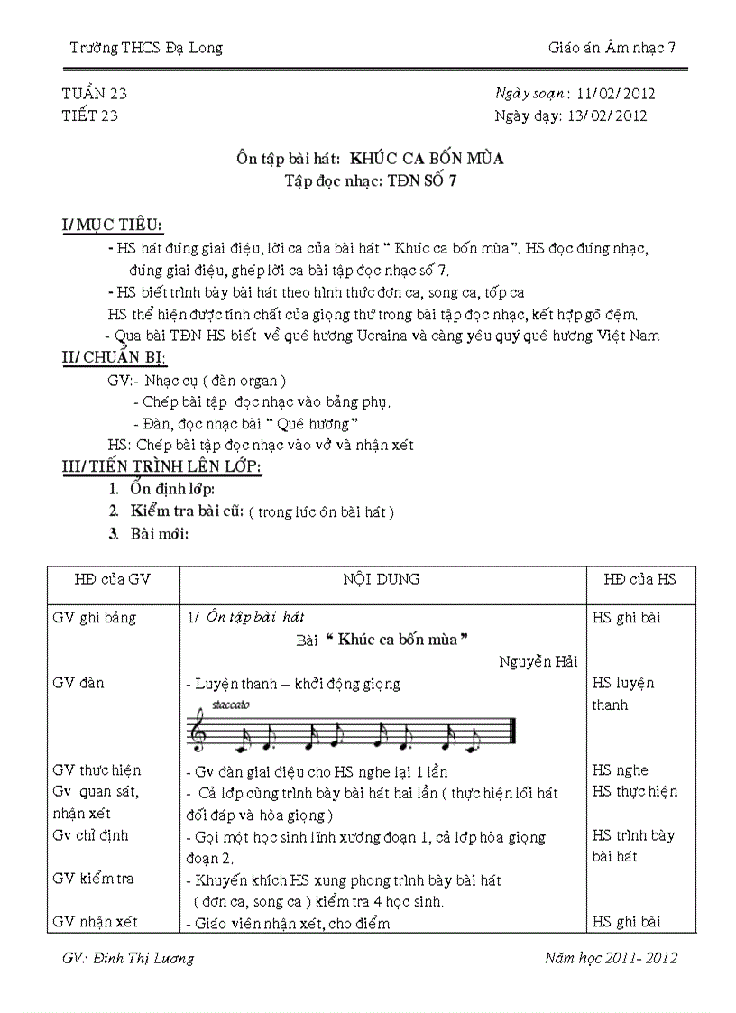 Âm nhạc 7 tiết 23