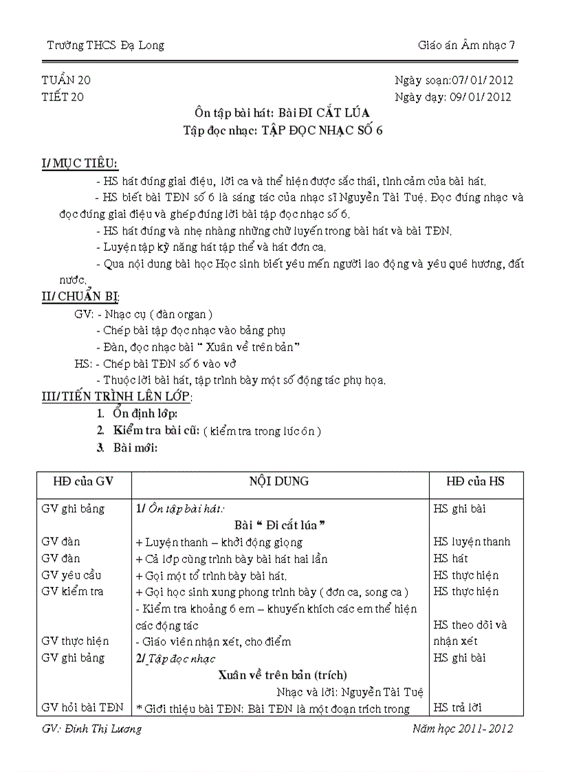 Âm nhạc 7 tiết 20