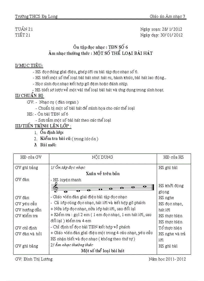 Âm nhạc 7 tiết 21