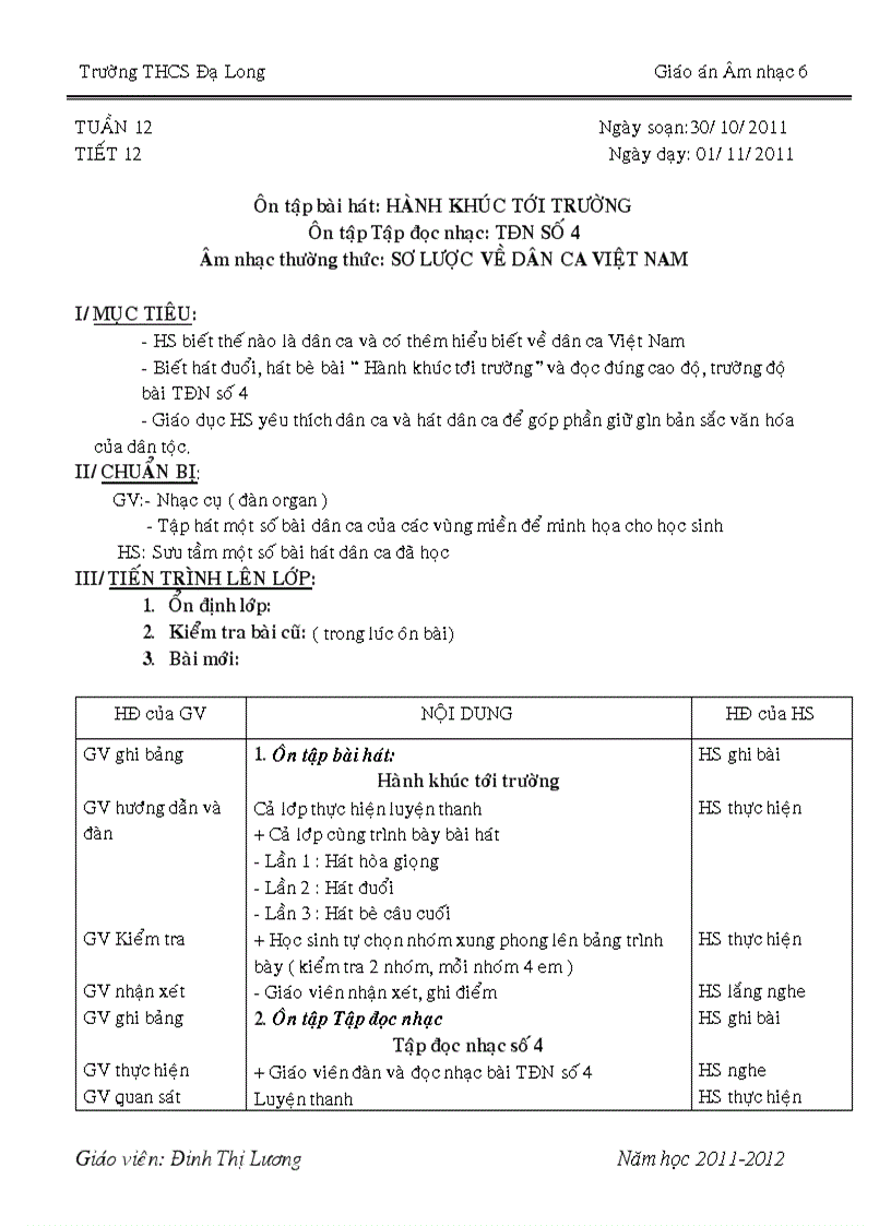 Âm nhạc 6 tiết 12