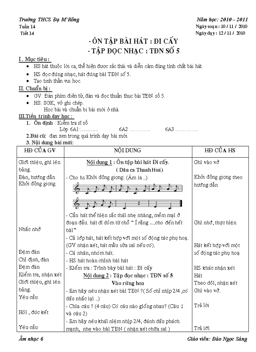 Tiết 14 lớp 6