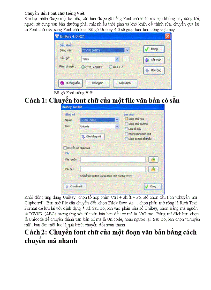 Cách chuyển đổi các Font chữ sang Unicode