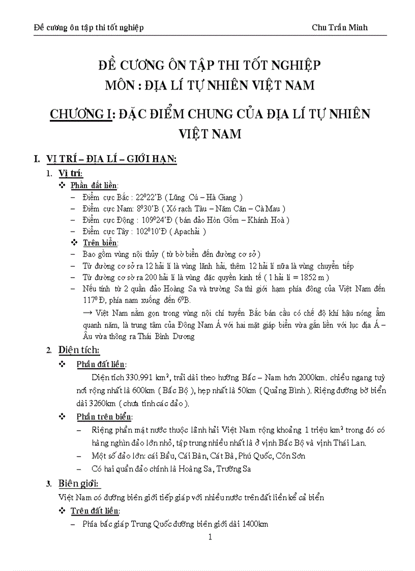 Địa lí tự nhiên việt nam 1