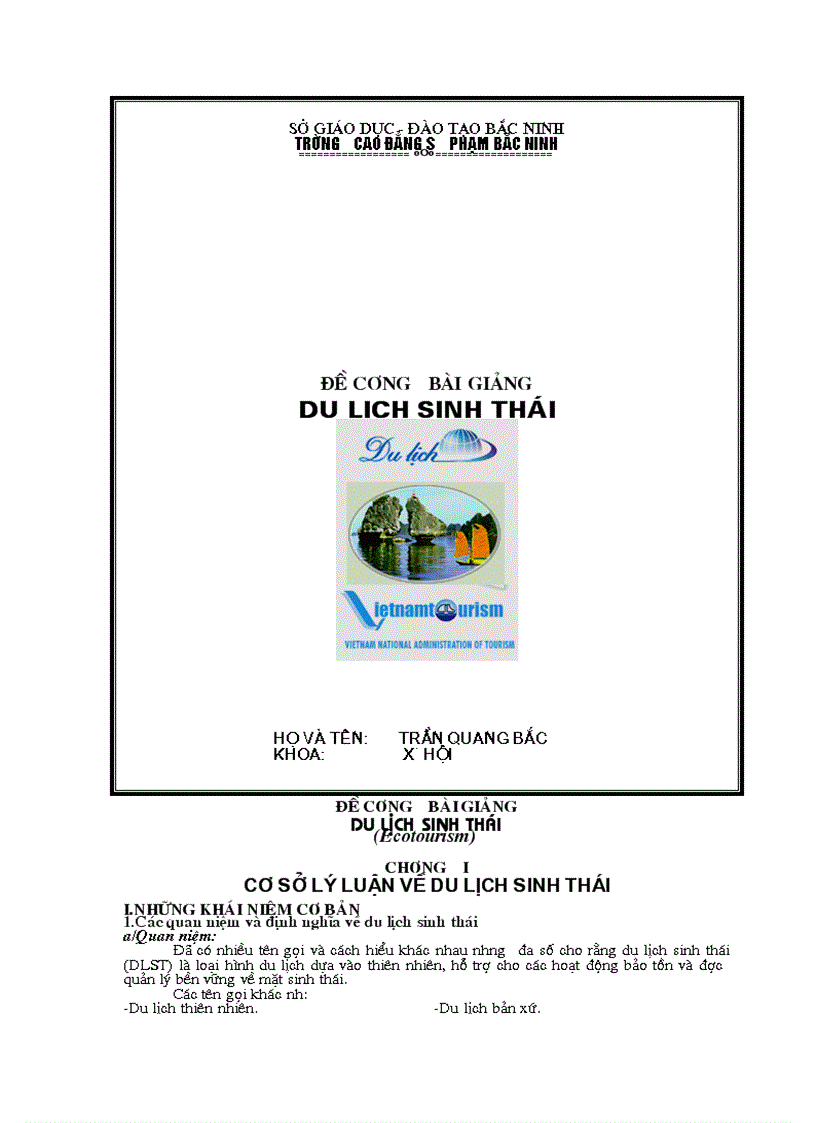 Bai 1 Du lich sinh thai