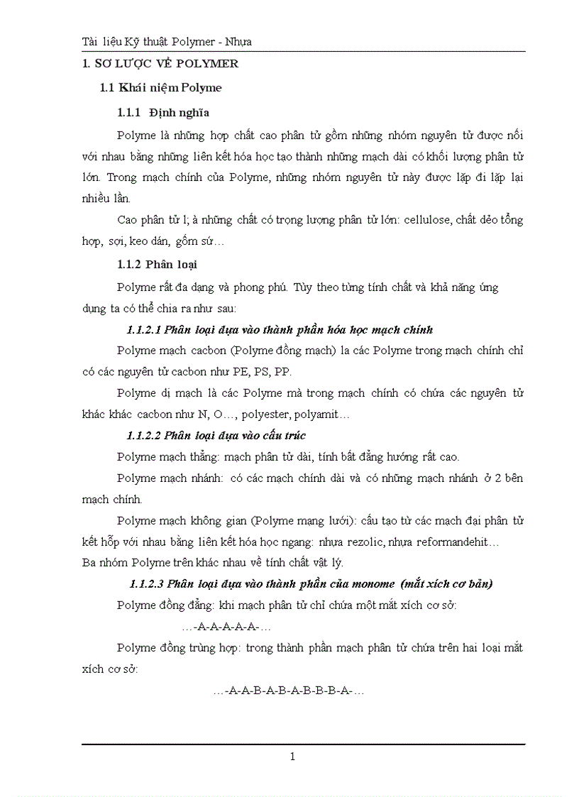 Polymer và tính chất các loại nhựa thông dụng