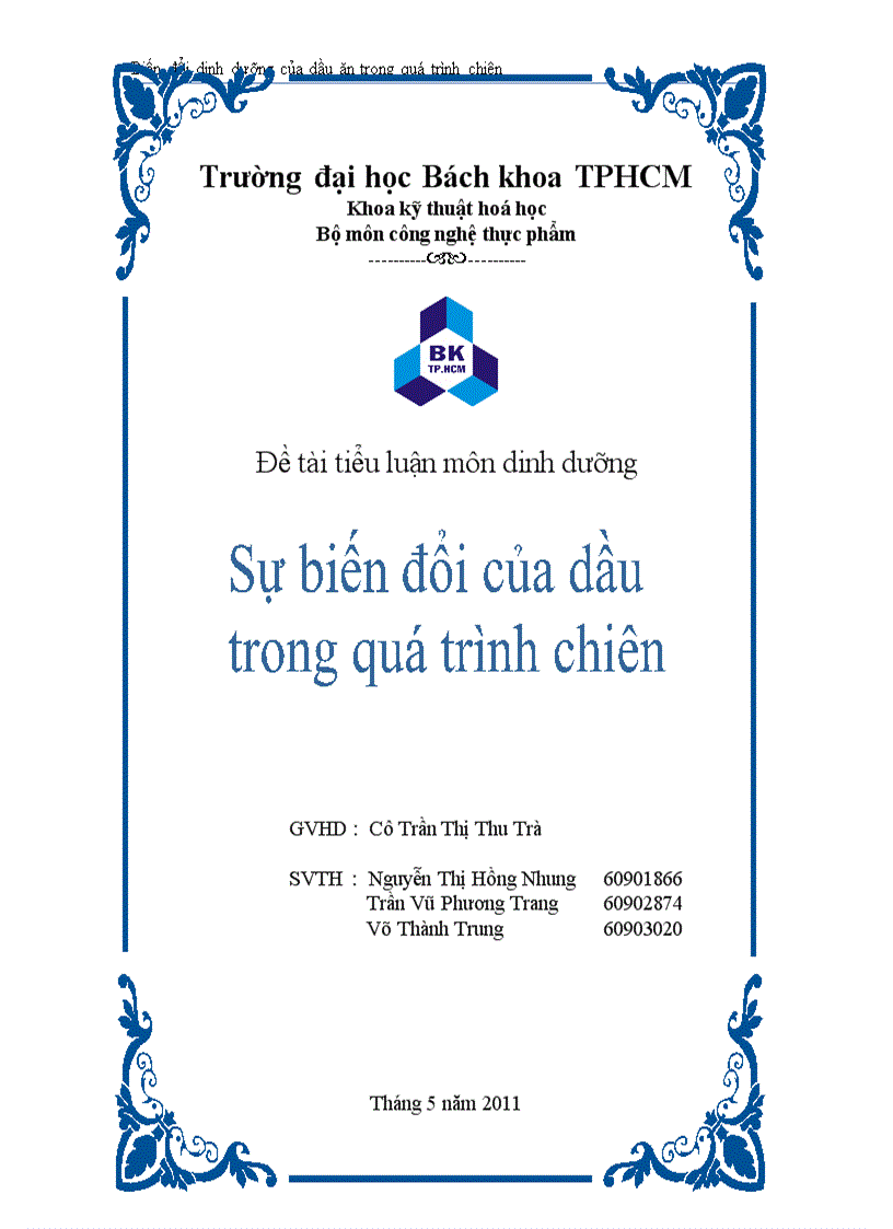 Biến đổi dinh dưỡng dầu trong qúa trình chiên