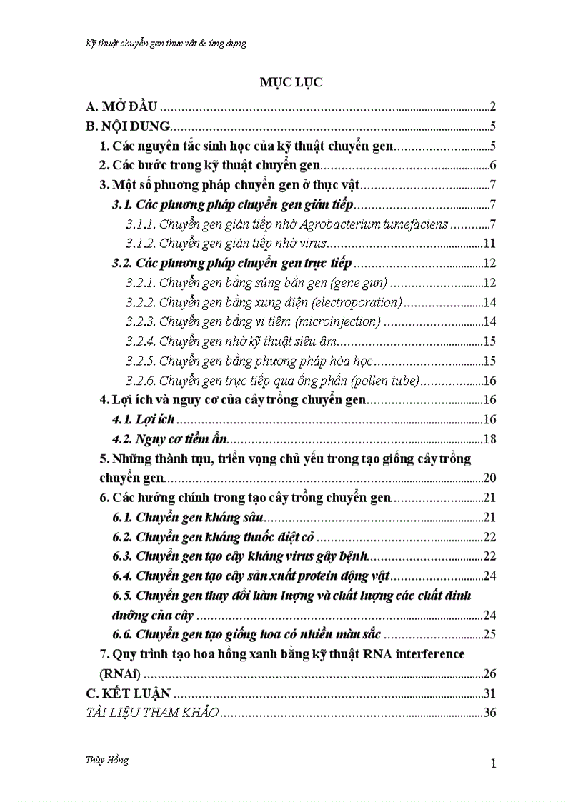 Tieu luan cong nghe te bao thuc vat chuyen gen thuc vat
