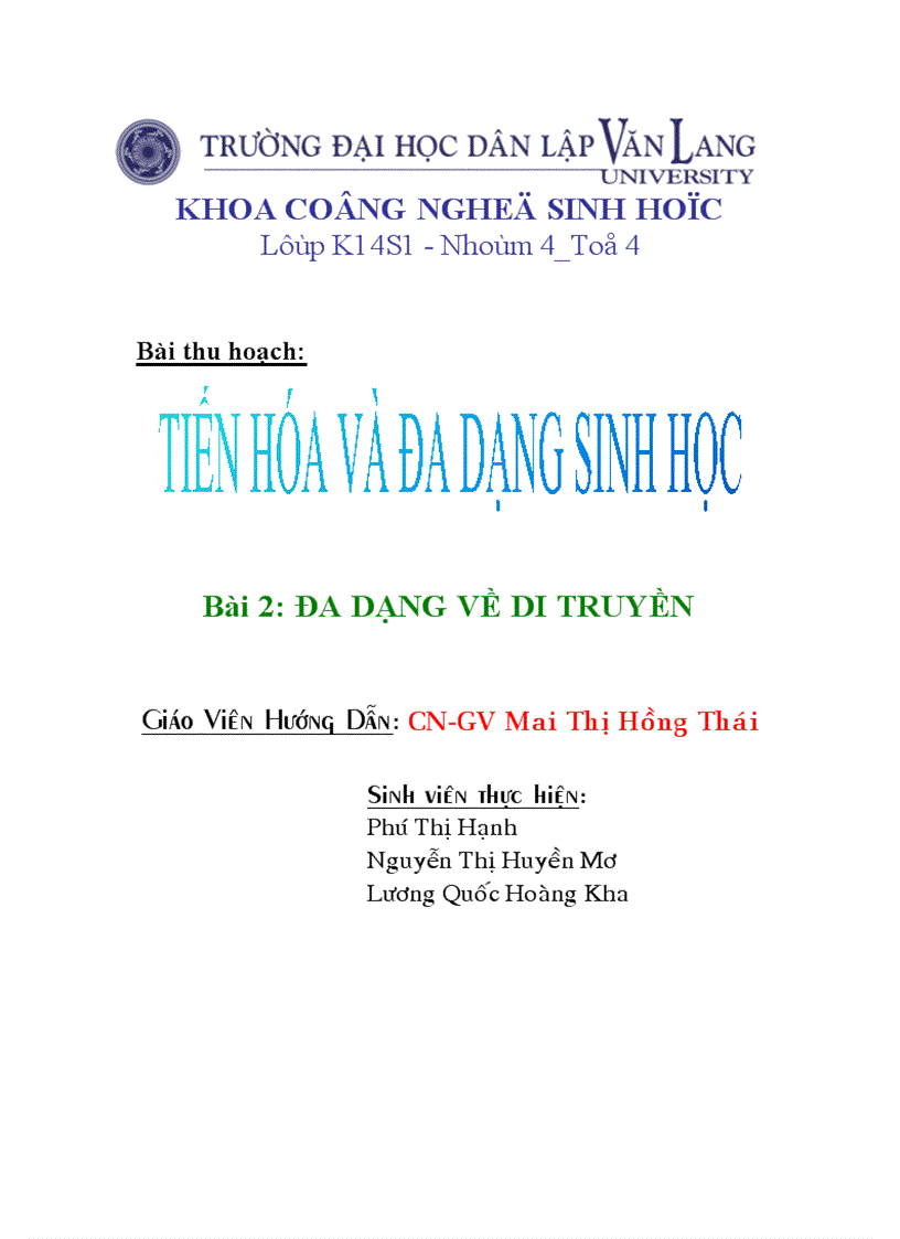 K14S1 nhóm 4 tổ 4 bài 2 bài thu hoạch tiến hóa