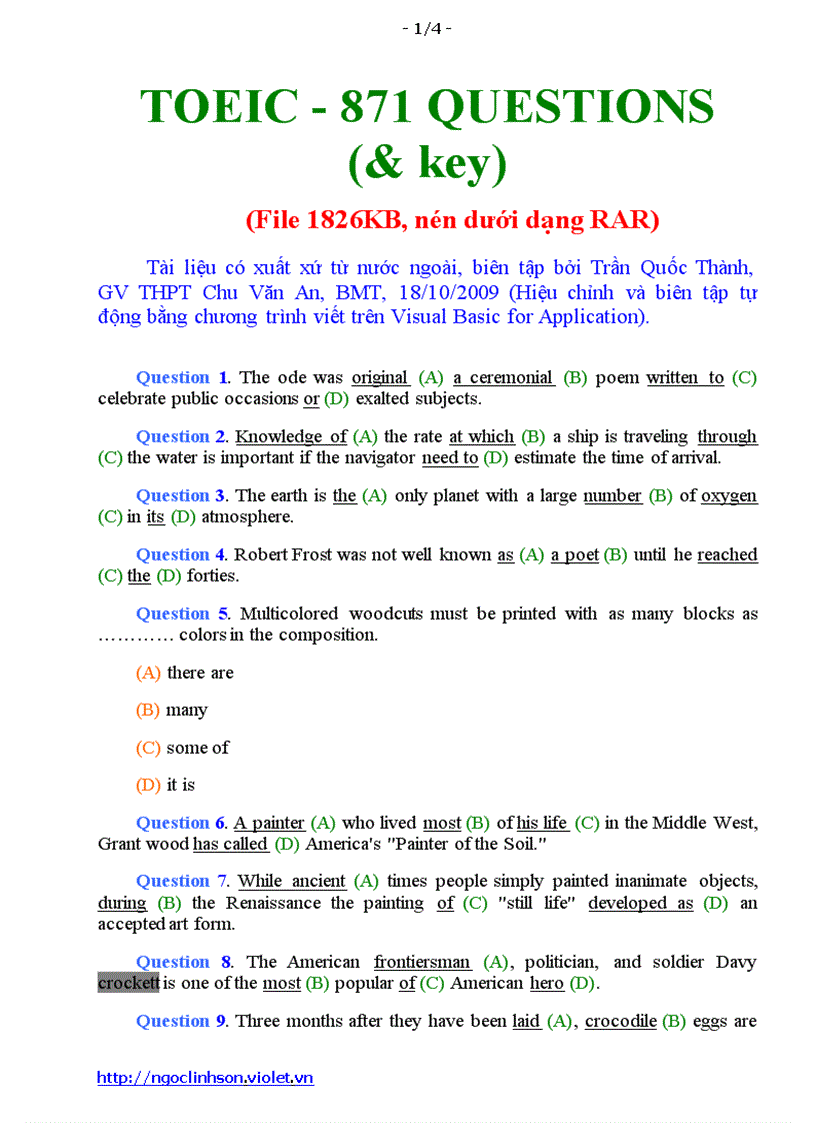 E TOEIC 871 questions key