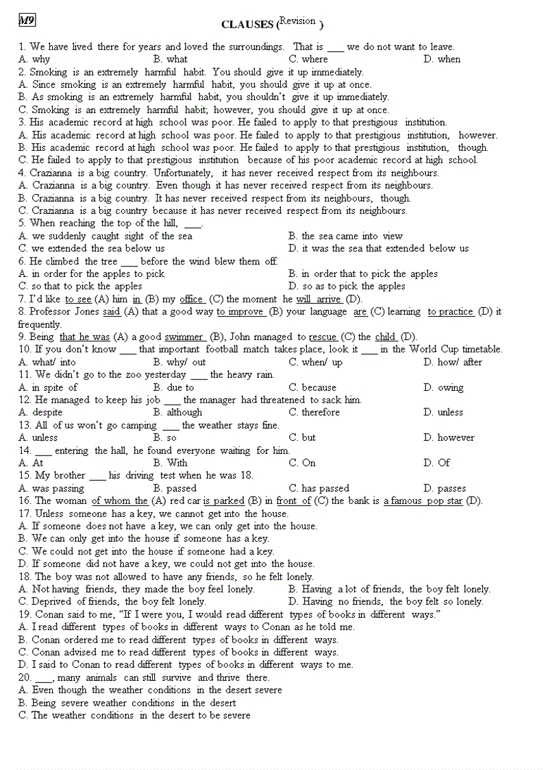 M9 Test on clauses