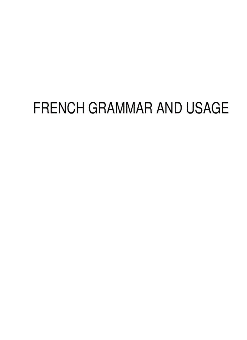 French Grammar And Usage