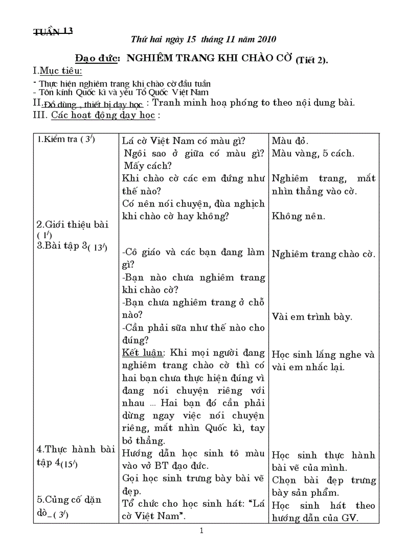 Giao án tuan 13 lớp 1