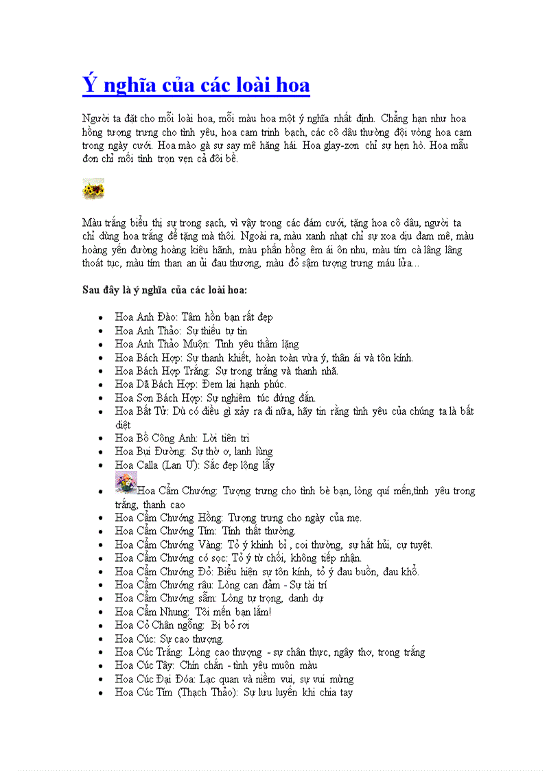 Ý nghĩa của các loài hoa