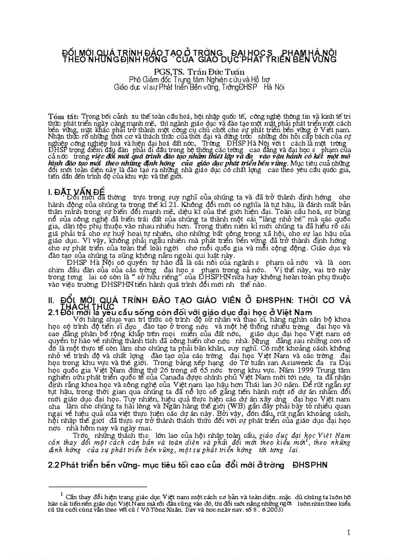 Cải cách đào tạo giáo viên ở trường ĐHSP Hà Nội theođịnh hướng của GDPTBV