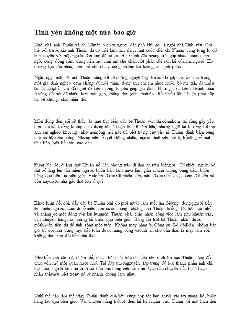 Tình yêu không một nửa bao giờ