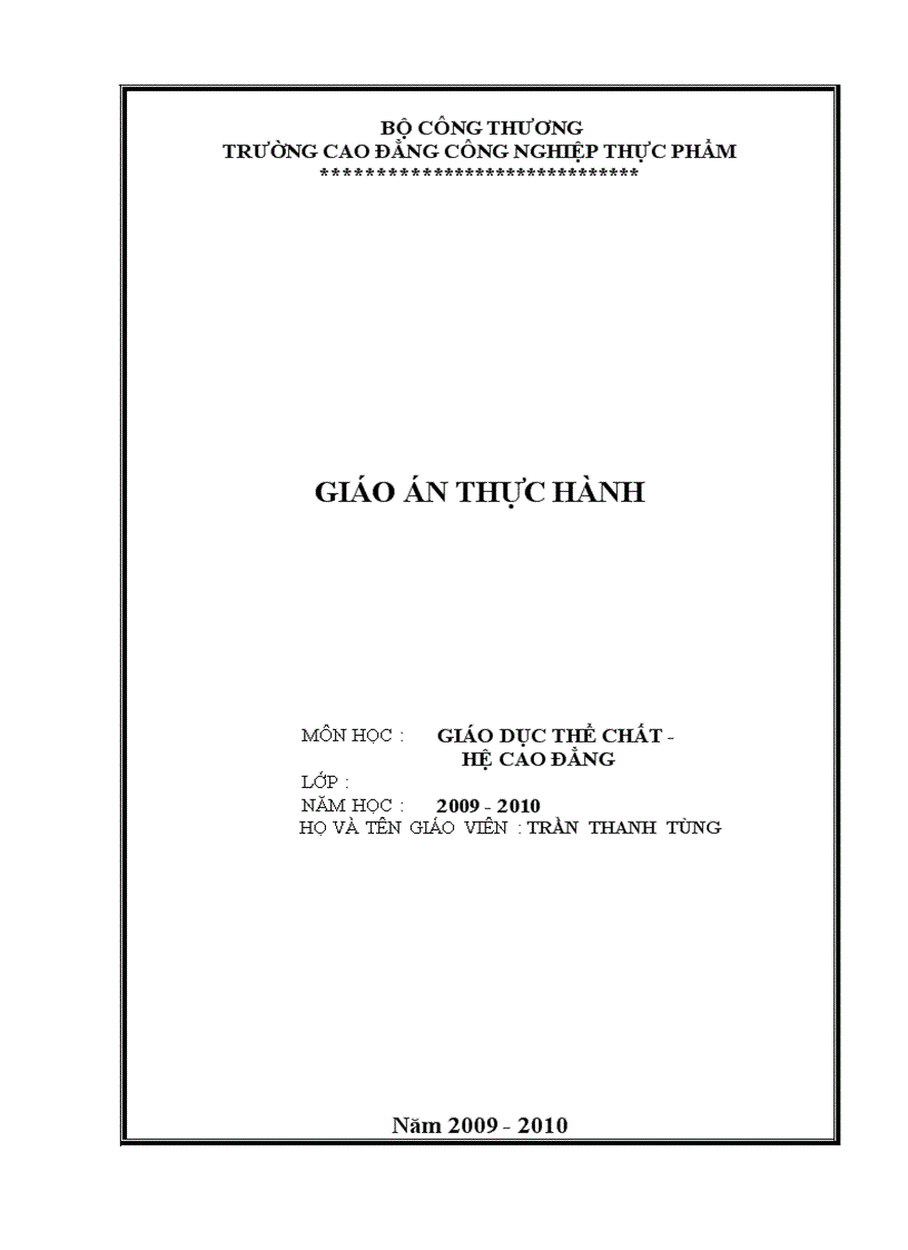 Giáo án giáo dục thể chất hệ cao đẳng