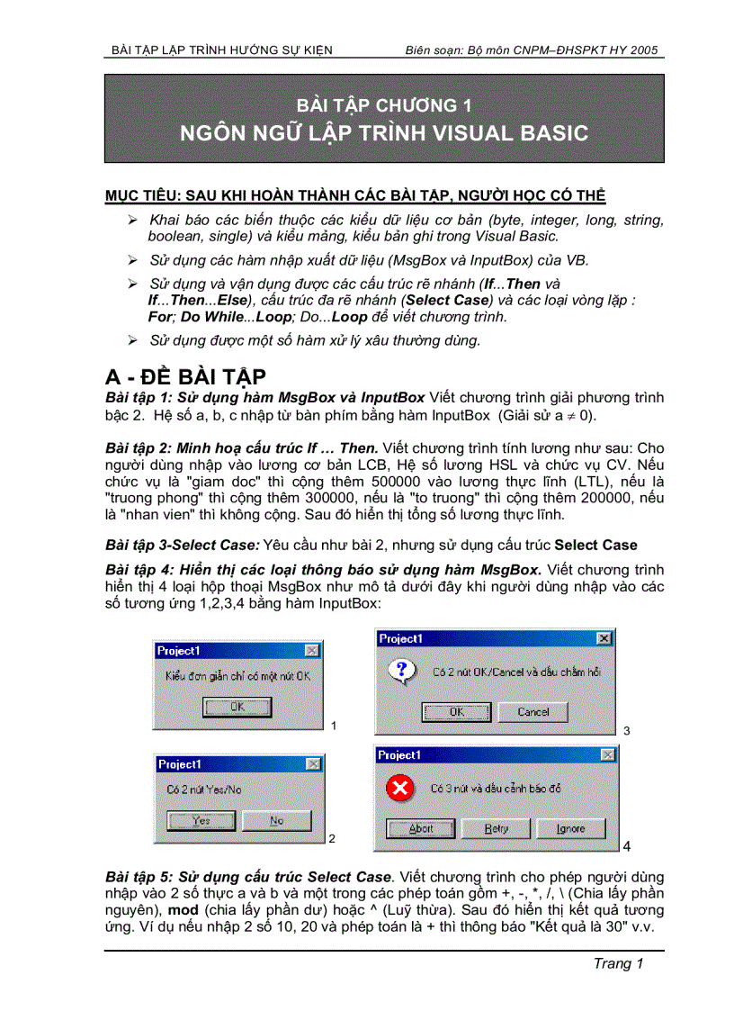 Bài tập lập trình Visual Basic 6 0