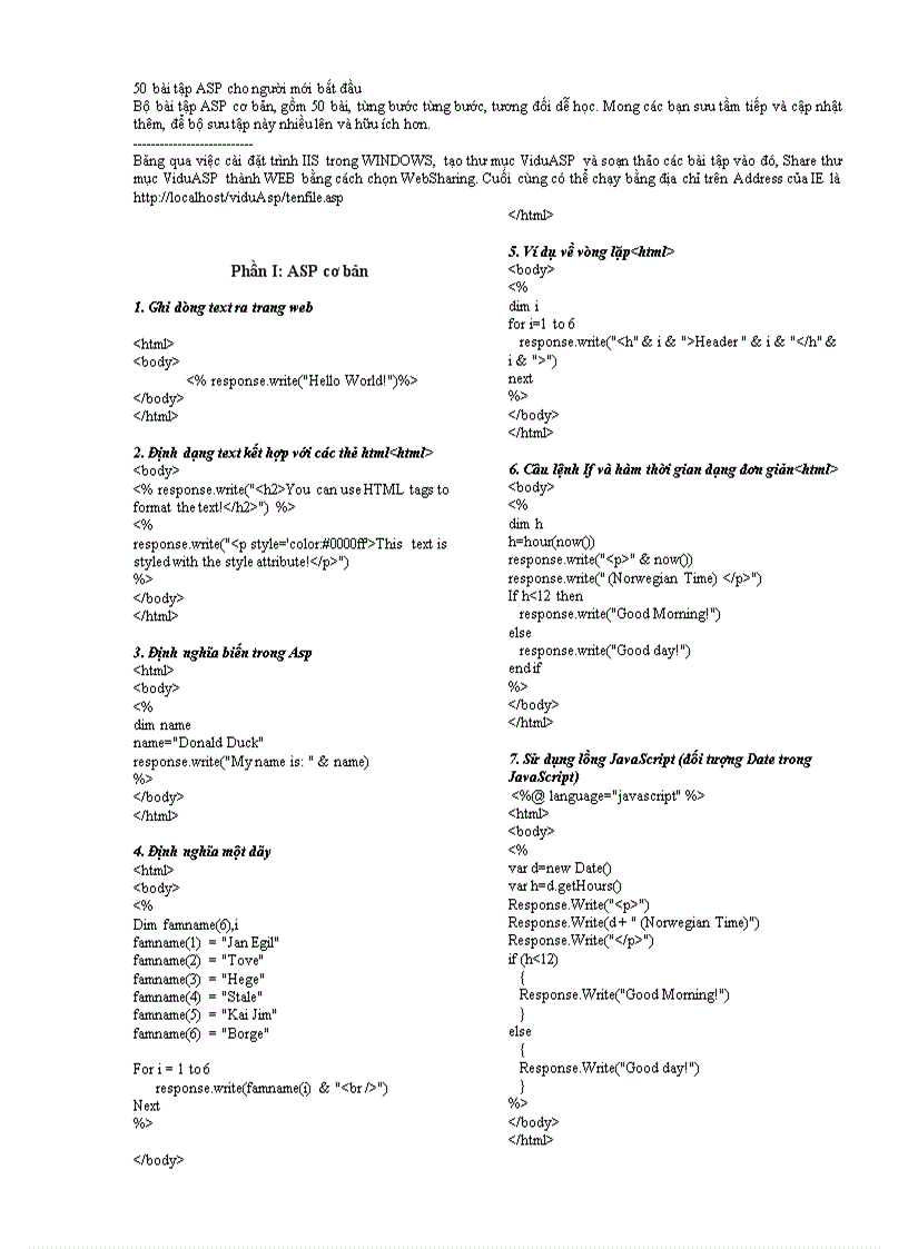 50 bài tập ASP cho người mới học