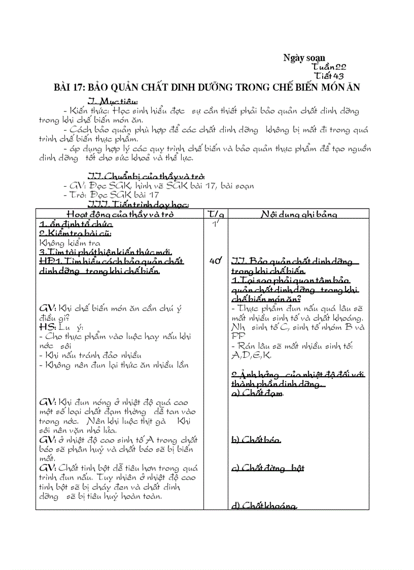 Công nghệ 6 Tiết 22