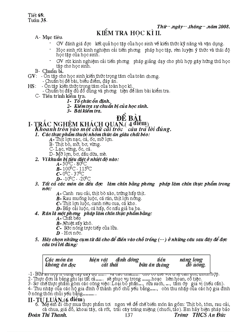 Công nghệ 6 Tiết 35