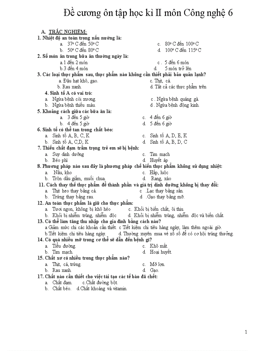 Đề cương ông tập học kì II