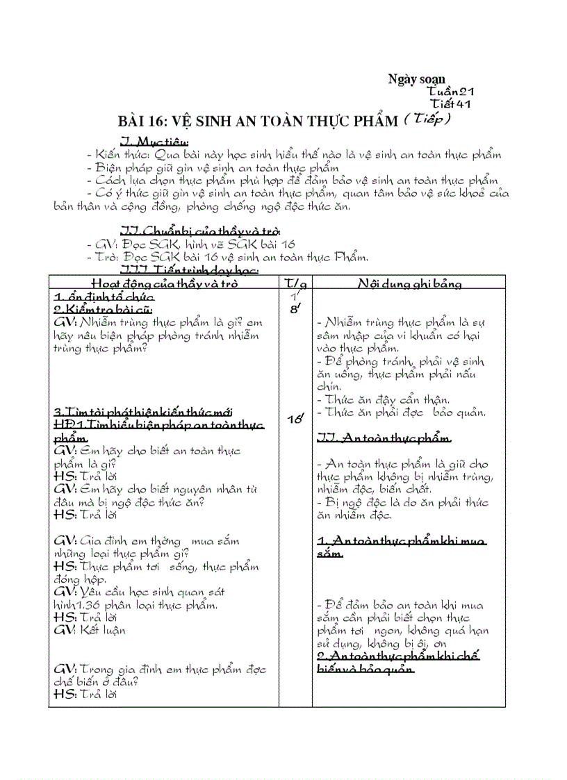 Công nghệ 6 Tiết 21