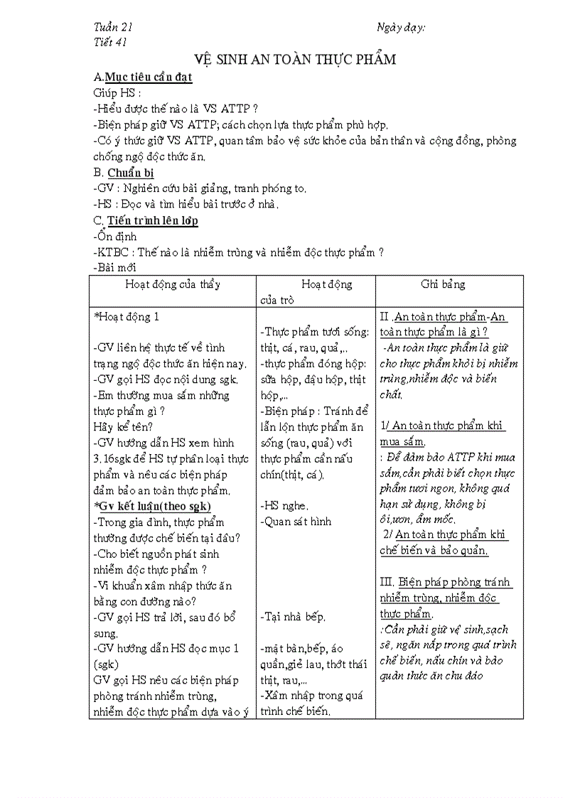 Giáo án công nghệ 6 HKII