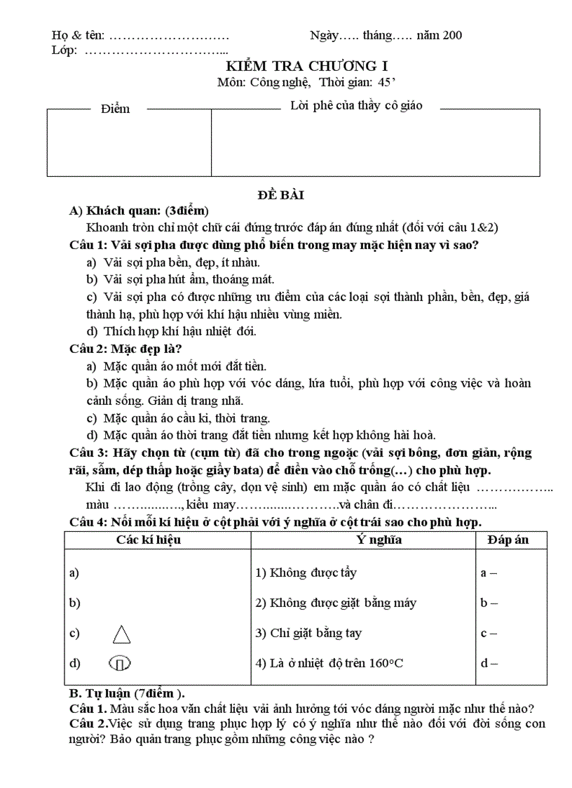 Kiểm tra chưong I CN6