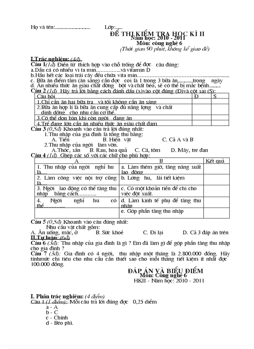 De Dap an thi HK II CN 6 2011