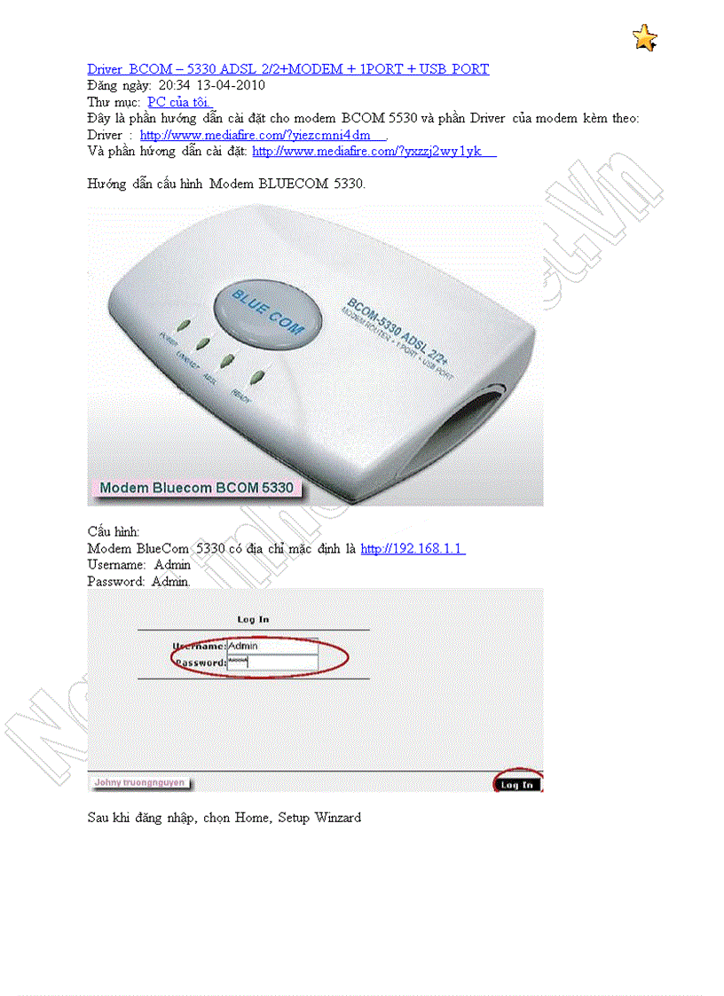 IT Hướng dẫn cài đặt BCOM 5330 ADSL ROUTER
