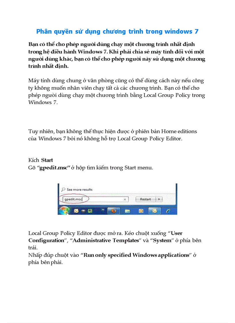 Phân quyền sử dụng chương trình trong windows 7