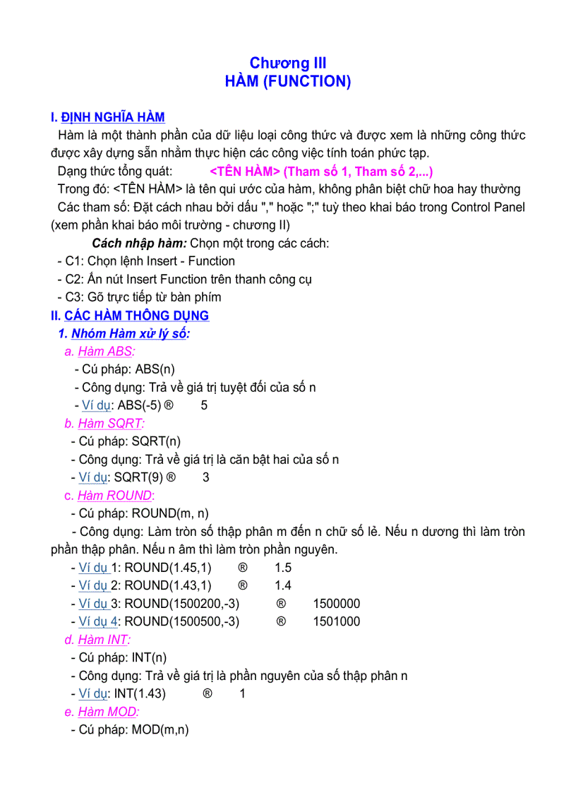 Excel toàn tập Chuong III