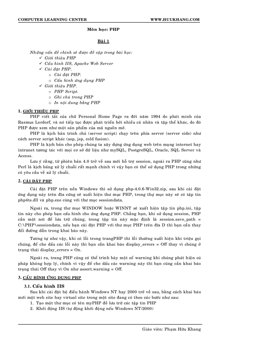 Giáo trình PHP căn bản