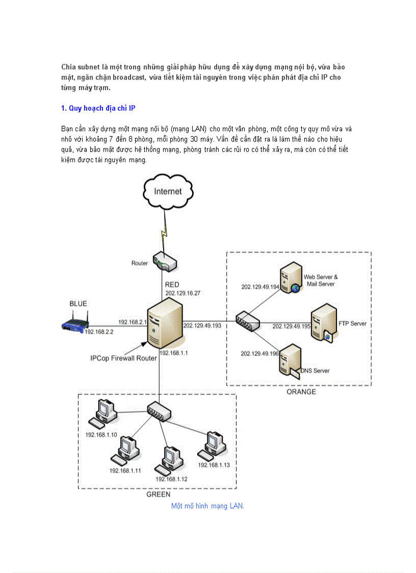 Thiết lập mạng LAN bằng cách chia subnet