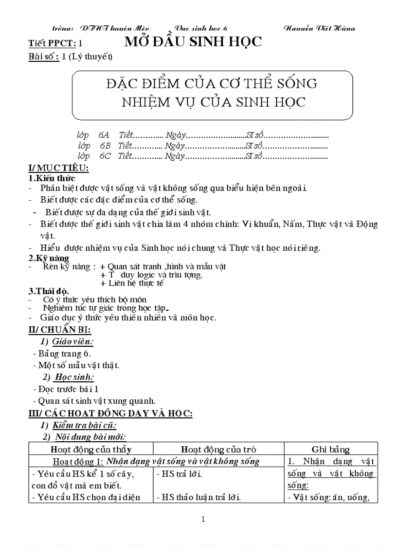 Giáo an sinh học 6 3cot chuẩn