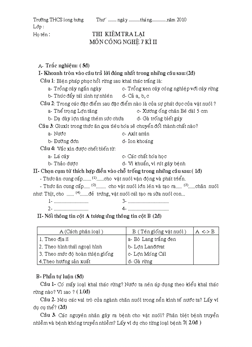 Kiểm tra cong nghệ 7