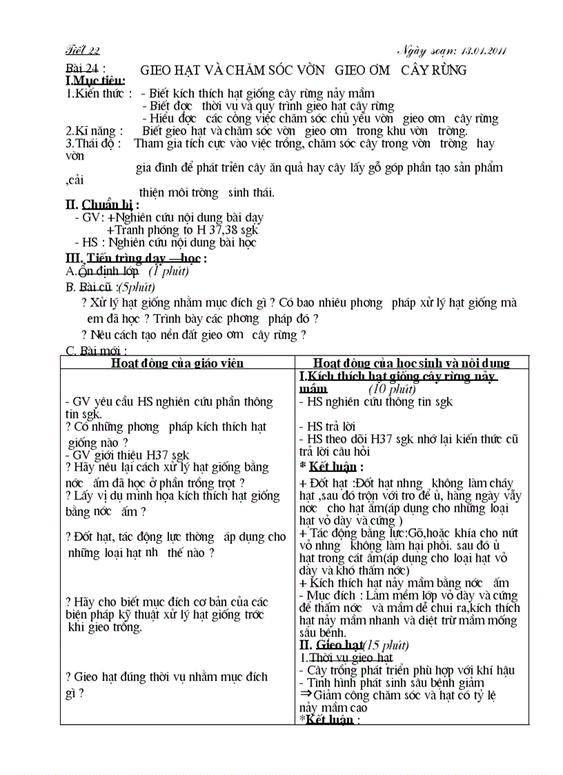 Giáo Án CN7 Tiết 22