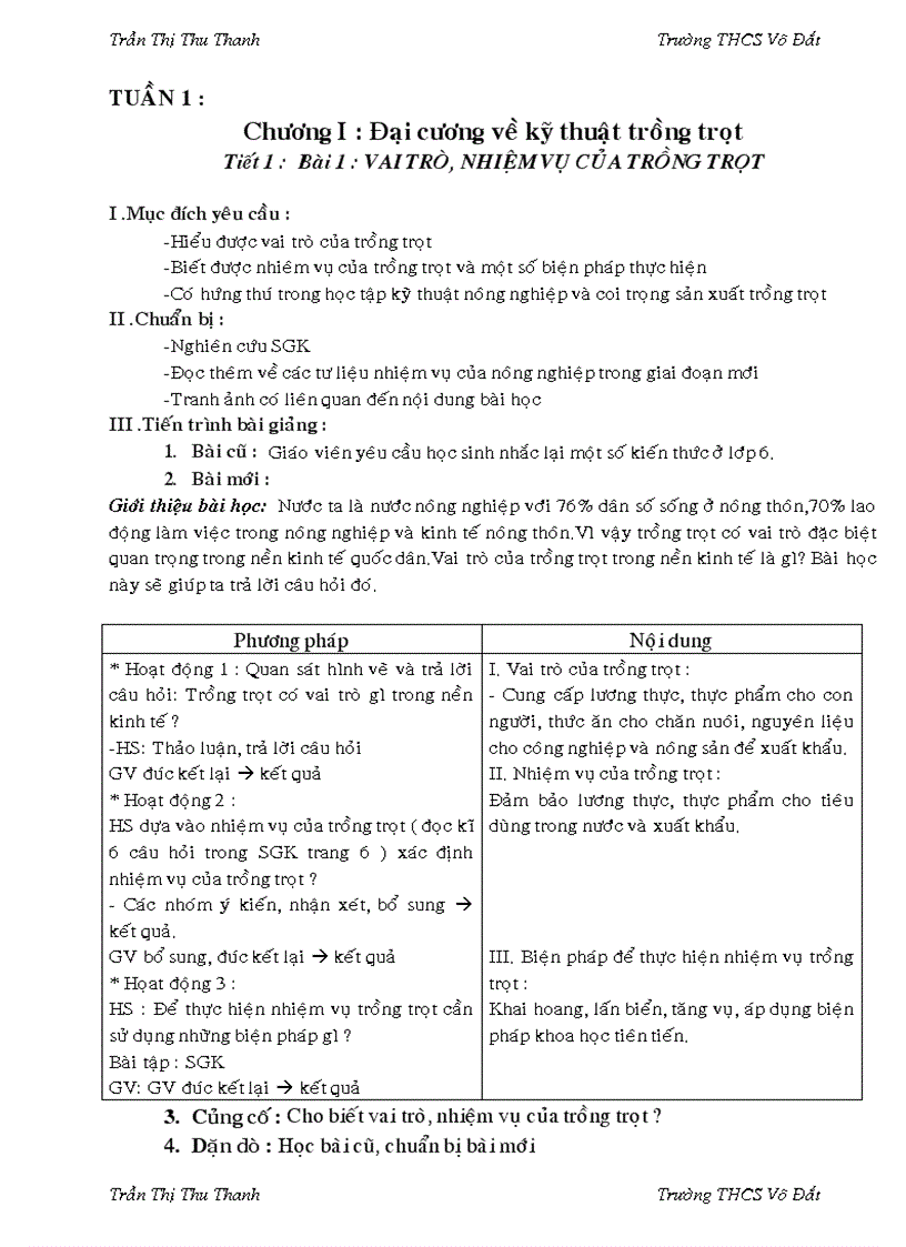 Giáo án từ tuần 1 đến tuần 9