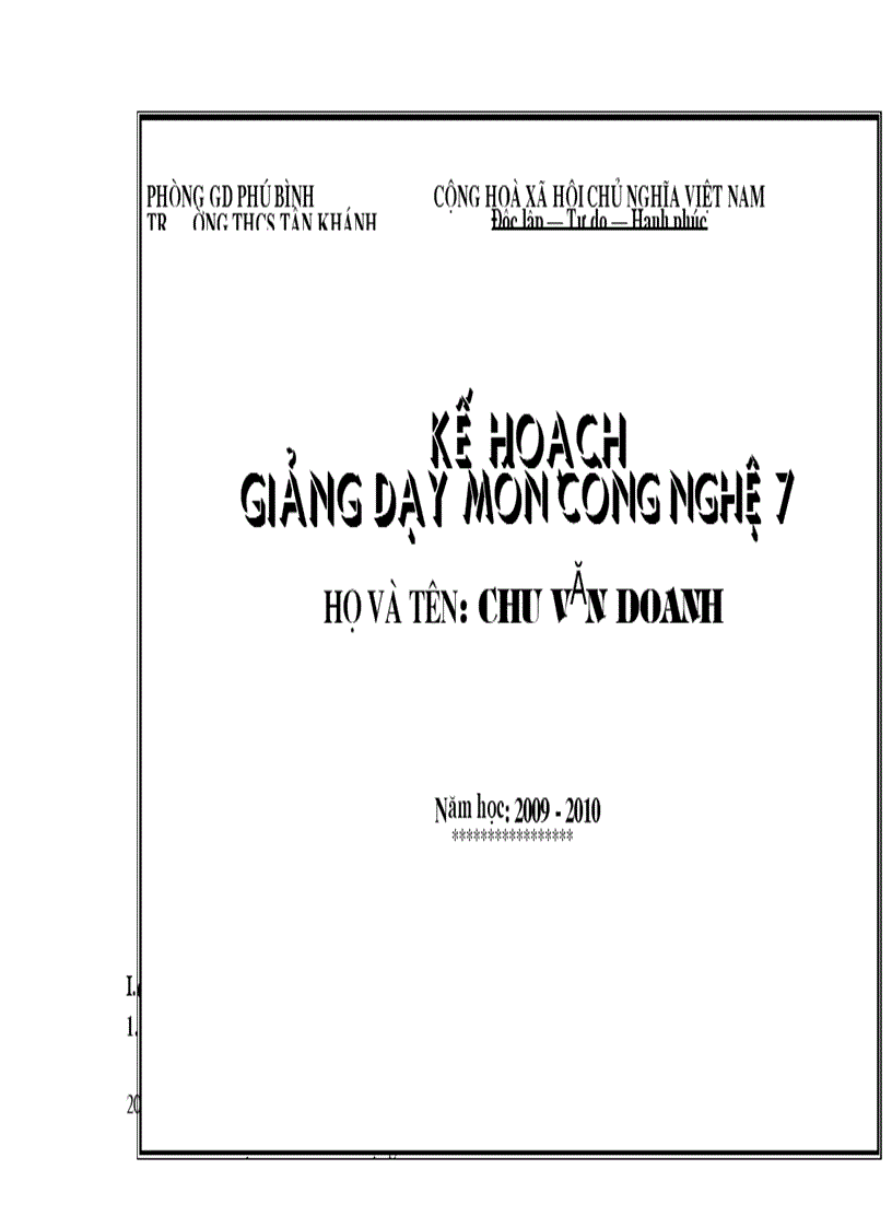 Kế hoạch cộng nghệ 7 năm học 09 10