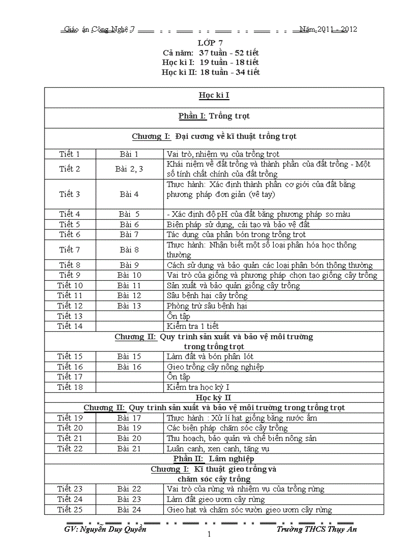 CN 7 Kỳ I 18 tiết theo chuẩn mới