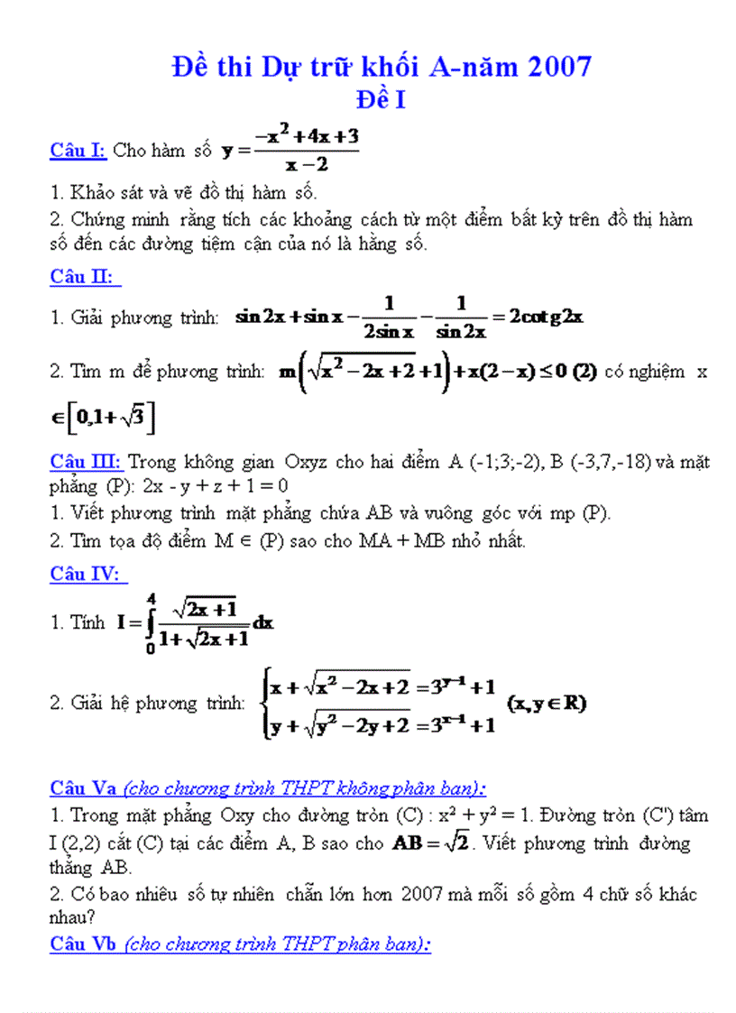 Đề dự bị ĐH và đáp án 1