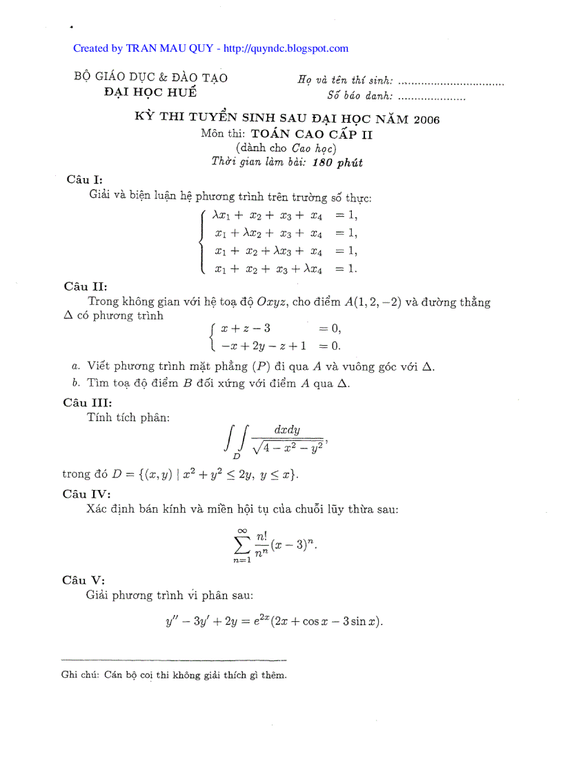 TS sau ĐH Huế Các môn